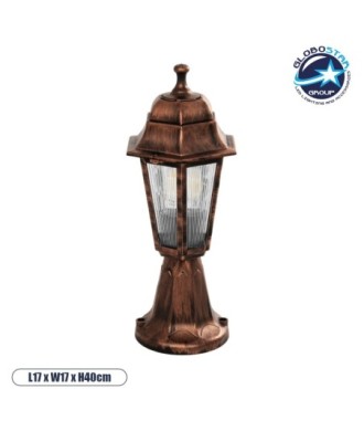 GloboStar® VITRO 203-0195 Vintage Επιδαπέδιο Φωτιστικό Φαναράκι Μονόφωτο 1 x E27 IP44 Χάλκινο & Διάφανο Πλαστικό - Μ17 x Π17 x Υ40cm